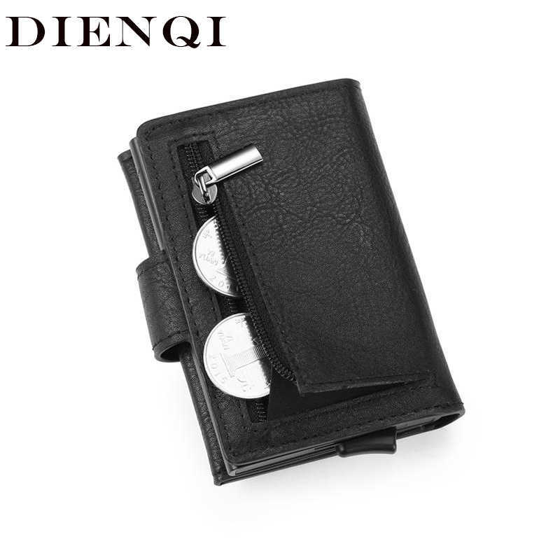 

DIENQI Rfid Blocking Credit Card Holder Men Wallets Slim Thin Business Leather Metal Cardholder Pocket Case Magic Smart Wallet, Black