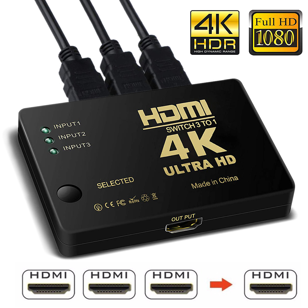 

4K 2K 3x1 HDMI Cable Splitter HD 1080P Video Switcher Adapter 3 Input 1 Output Port HDMI Hub for Xbox PS4 DVD HDTV PC Laptop TV