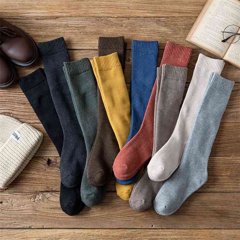 

Winter Women's Thick Warm Long Cotton High Quality Solid Color Harajuku Vintage Wool Socks 3 Pair 210720, S7