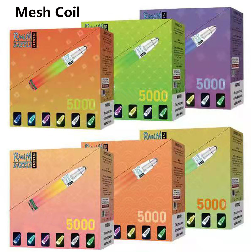 

Mesh Coil RandM Dazzle Disposable E Cigarettes 5000 Puffs 6% 10ml Pre-filled Pod 650mAh Rechargeable Battery With RGB Light 14 Colors Vape Pen Device Huge Vapor