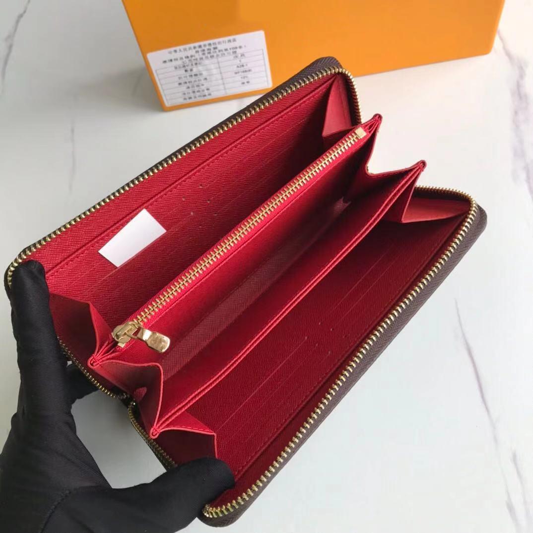 

High Quality Classic wallet Woman Fashion designers Clutch purses Monogrames Clemence long wallet Card Holder Purse With Box Dust Bag, Brown letters/red inside