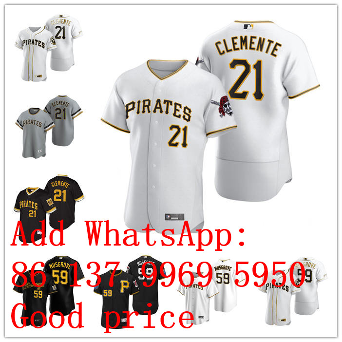Custom Pittsburgh's Mens women youth Pirates's 21 Roberto's Clemente 59 Joe Musgrove grey black blue Authentic Weekend 2020 Home J