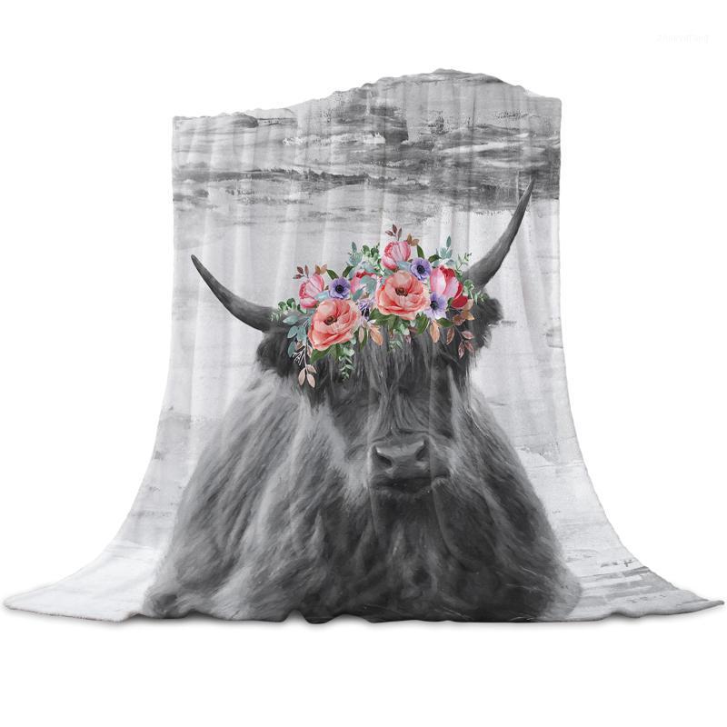 

Blankets Idyllic Farm Animal Highland Cattle Throw Blanket For Sofa Christmas Decoration Bedspread Portable Microfiber Flannel