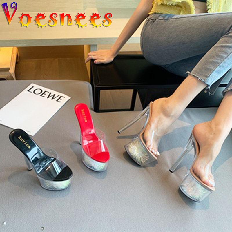 

Slippers Euro American Style Nightclub Women PVC Sexy Transparent Sandal Hyaline Waterproof Platform Crystal High Heel Shoes, Black