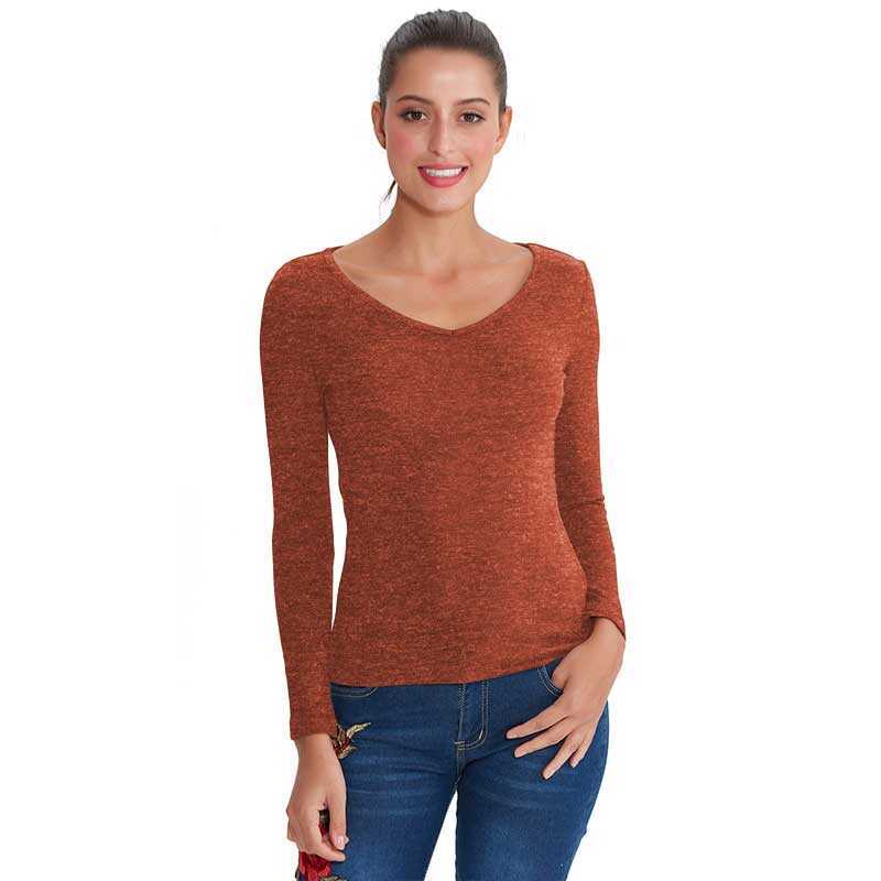 

Viscose polyester blend undershirt blouse women long sleeve casual slim ladies shirt M046-2V 210526, Khaki