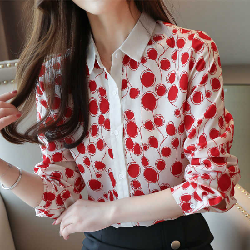 

Blusas Mujer De Moda Red Dot Chiffon Blouse Women Tops Long Sleeve Women Shirts Turn Down Collar Office Ladies Tops B861 210602, Yellow