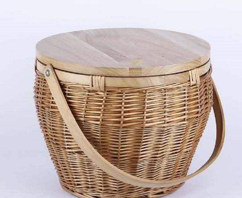 

Storage Bags 2021 Rattan Basket Bag Box Hamper Shopping With Handle Wicker Picnic Wooden Removable Lid Zip Close