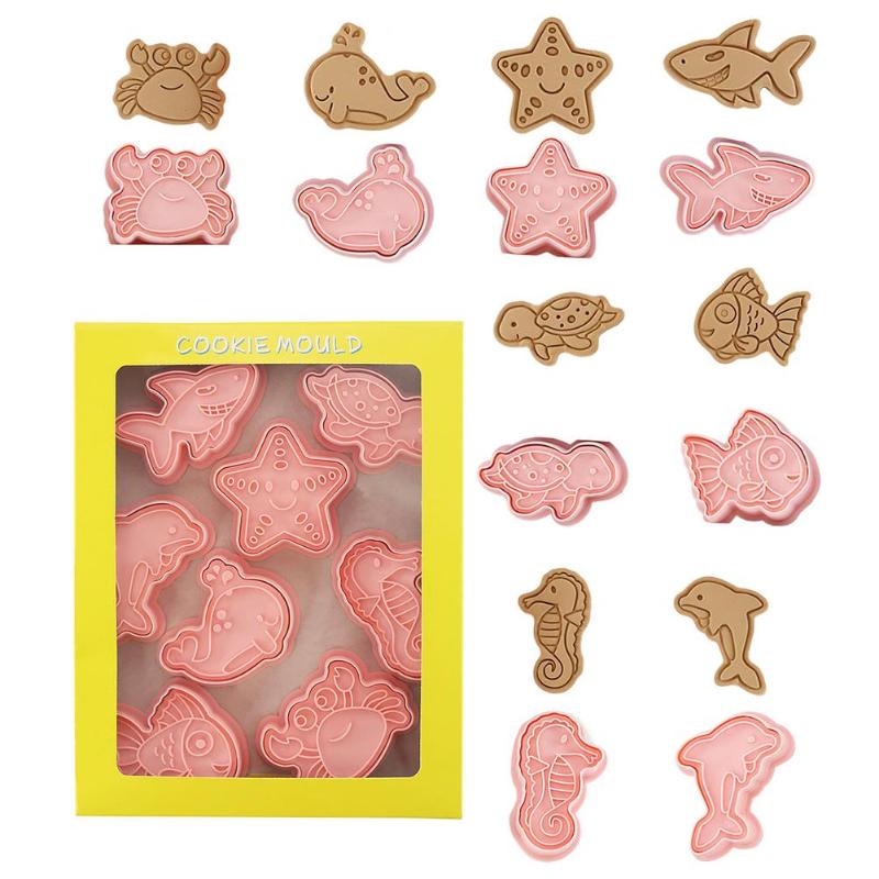 

Baking Moulds Cookie Cutters With Stamp - Easy To Use Mould Press Clean And Safe 3D Sea Animal Shaped Cutter Mo