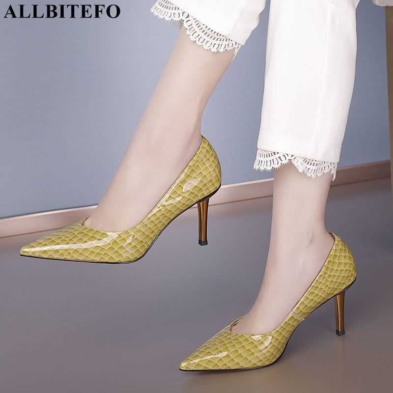 

ALLBITEFO Scale texture design genuine leather high heels stiletto kitten heels fashion sexy women heels party high heel shoes 210611, As picture