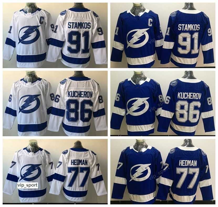 

Steven Stamkos Jersey 91 Tampa Bay Lightning Ice Hockey 86 Nikita Kucherov 77 Victor Hedman Jersey Blue White Embroidery vintage, Women only size s-xl blue
