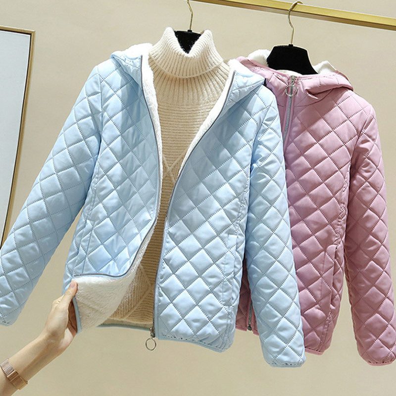 

Quilted Coat Argyle Winter Women' Hooded Wadded Solid Warm Zipper Female Short Coats Fashion Ladies Thick Padded Outwear 210524, Caramel colour