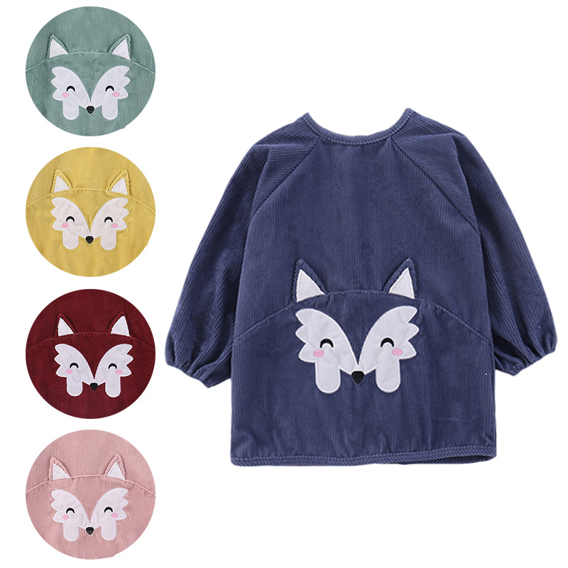 

Cartoon Ins Baby Bibs Girl Boy Fox Deer Corduroy Overall Long Sleeve Waterproof Feeding Bandana Toddler Smock Apron Cycle Drool Burp Cloths