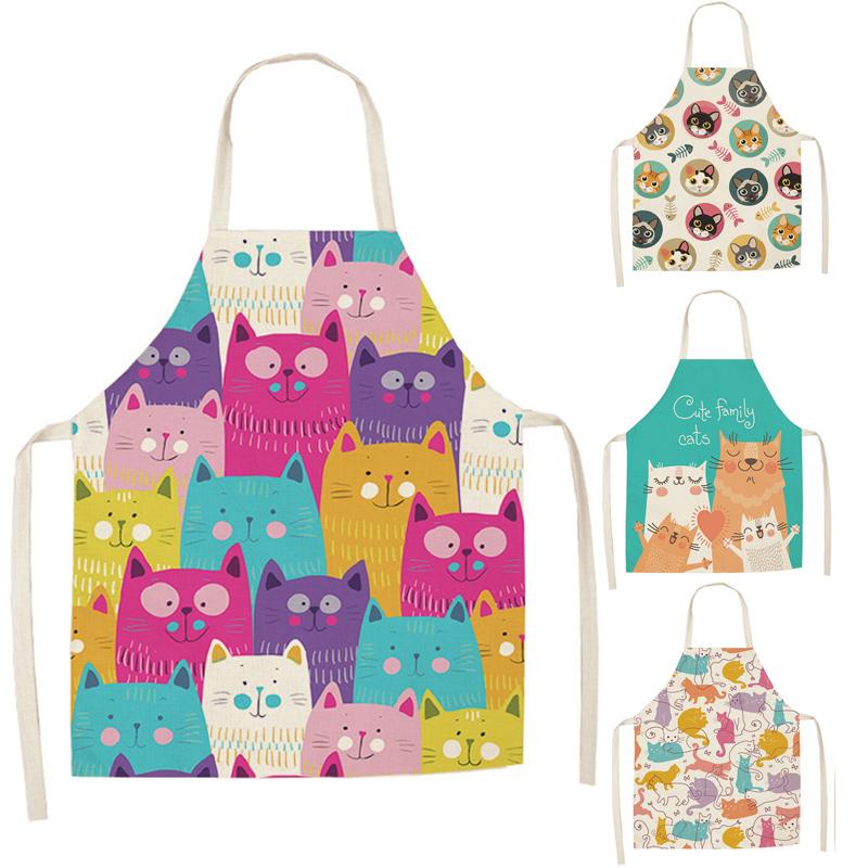 

Pcs Kitchen Apron Cute Cartoon Cat Printed Sleeveless Linen Aprons For Men Women Home Cleaning Tools 47x38cm