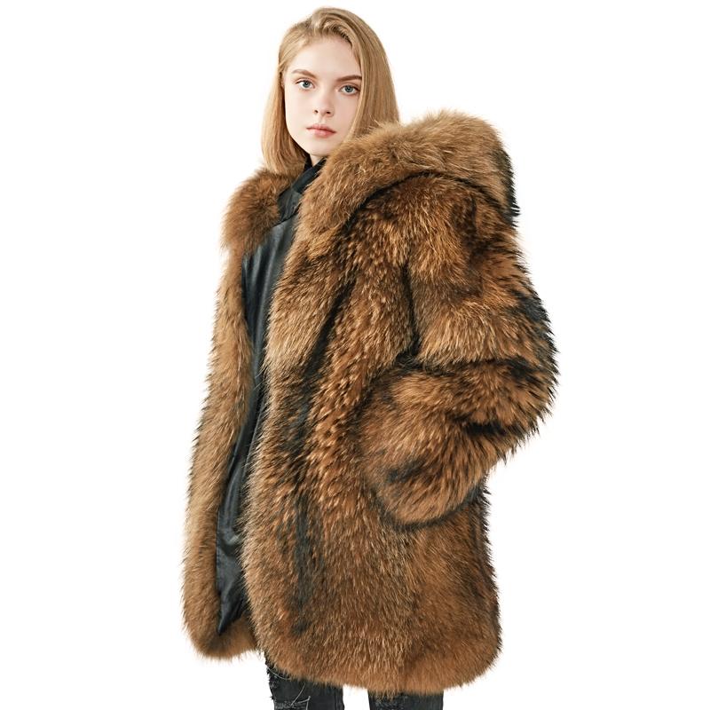 

Women's Fur & Faux Winter Hooded Racoon Coat Women Thick Style Jacket Natural Raccoon Overcoat High Quality Warm, Black