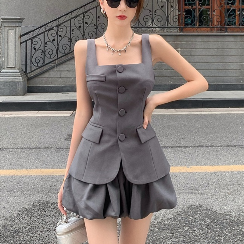 Casual Dresses Fashion Blazer 2 Piece Set Women Sexy Sleeveless Vest Top + Elastic Waist Shorts Suits Female Summer Two Pant NTN2-image-706939811
