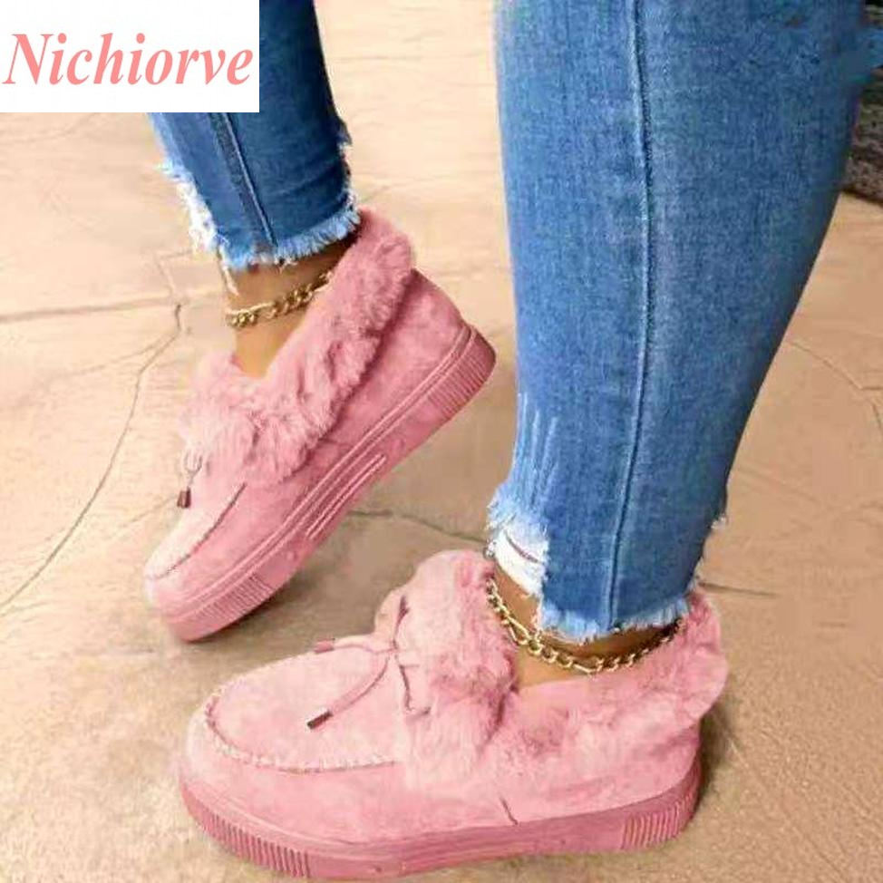 

Women Snow Boots Thick Plush Winter Warm Bean Shoes Fashion Slip On Flat Women Ankle Boots Soft Cotton-padded Shoes XXC299
