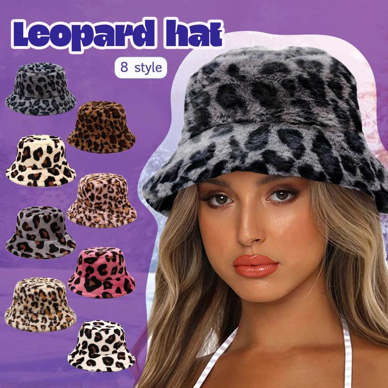 

Wide Brim Hats Leopard Printed Women Bucket Cap Winter Woolen Fleece Thick Warm Female Lady Hat Outdoor Sun Fisherman Caps #30