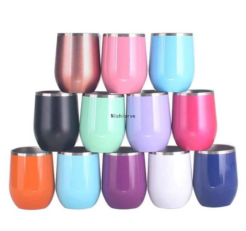 

12oz Wine tumbler Stainless Steel Mugs Egg Cups Stemless Water Bottles with Lid DIY Heat Transfer Sublimation FY4318