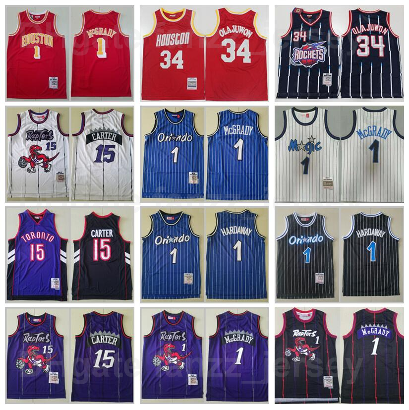 

Basketball Mitchell and Ness Vintage Hakeem Olajuwon Jersey 34 Tracy McGrady Penny Hardaway 1 Vince Carter 15 Retro Red Navy Blue White Purpe Black Man Sale, 1 red