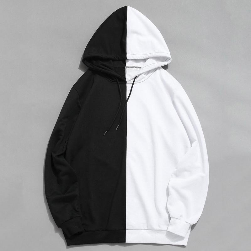 

Men' Hoodies & Sweatshirts Long Sleeve Hood Half Black White Cool Plain Hoddies Men Patchwork Cotton Sweatshirt Male Hoody Fashion