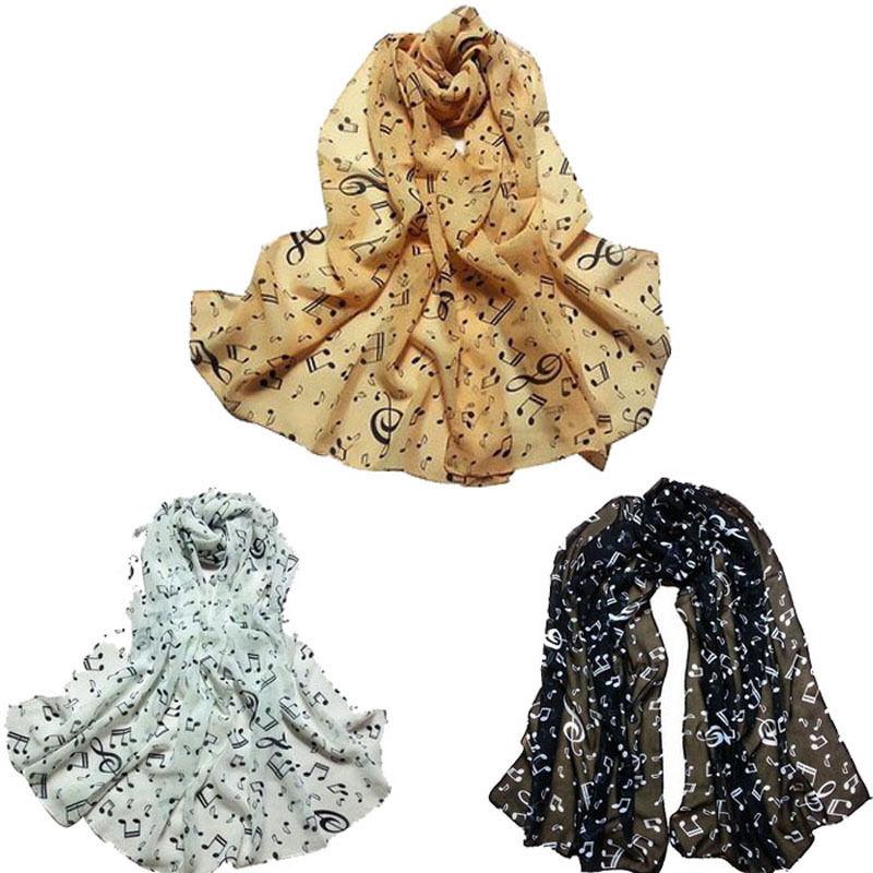 

Scarves 1PCS Musical Note Print Chiffon Neck Scarf Shawl Long Beauty Women's Charming Elastic Luxury Autumn Winter Casual