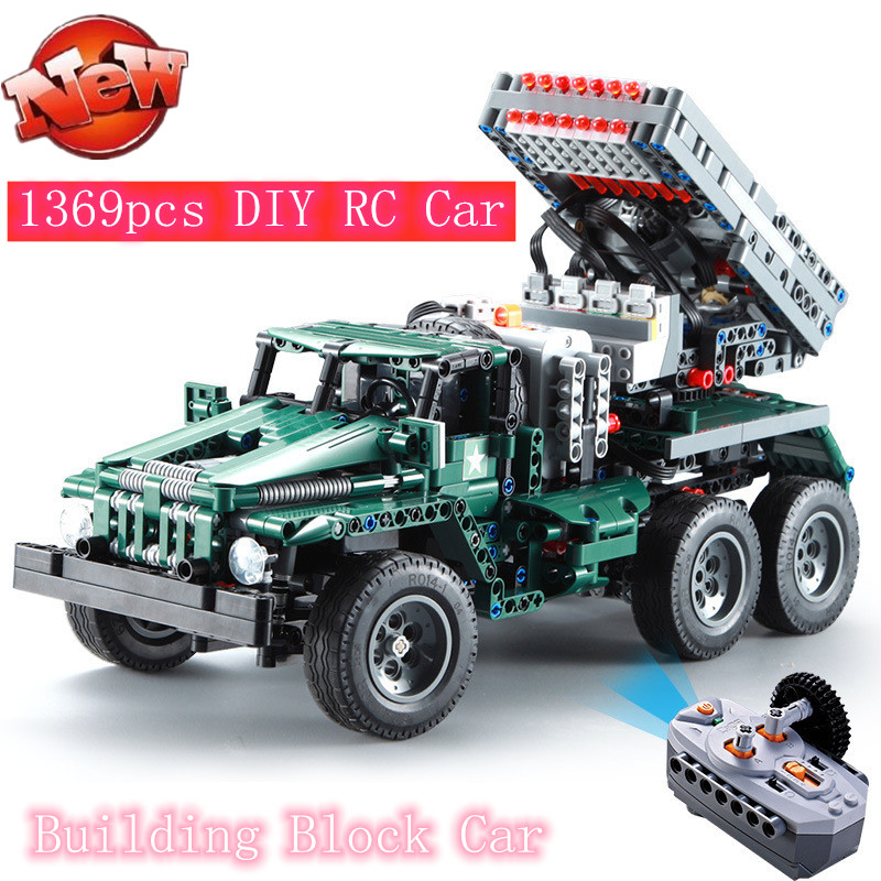 

1369pcs RC Battle Truck DIY Aseembly Remote Control Battle Missile Vehicle Launch Building Block Brick Car educational toy gifts