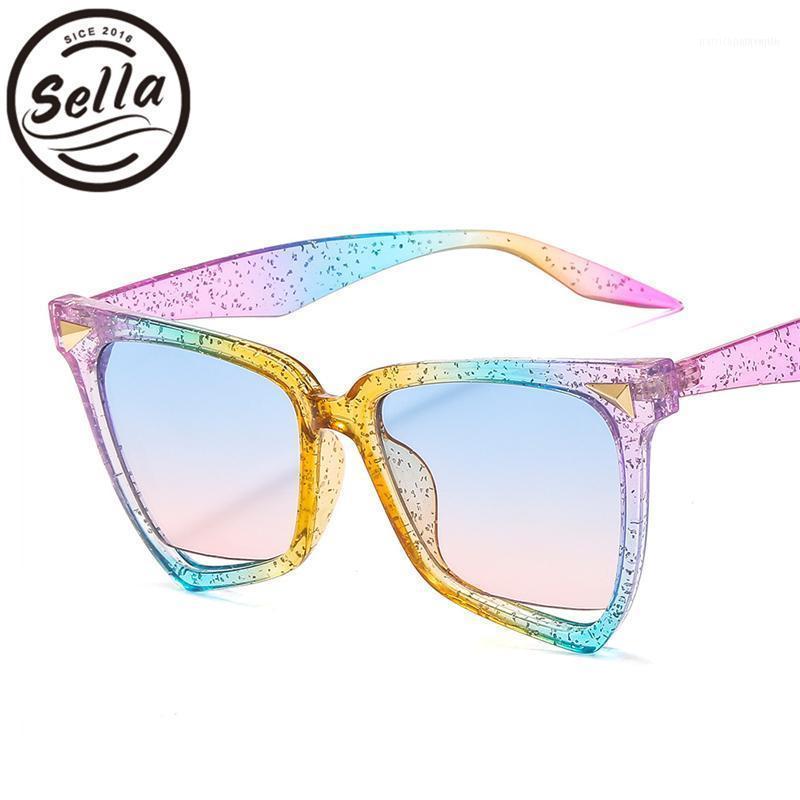 

Sunglasses Sella Arrival Trending Fashion Women Oversized Cateye Colorful Jelly Candy Frame Nail Decoration Summer Shade