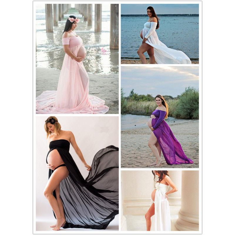 Maternity Dresses Pregnant Gown Lace Long Maxi Dress Po Shoot Pography Props Pregnancy Black White Strapless C3-image-736770911