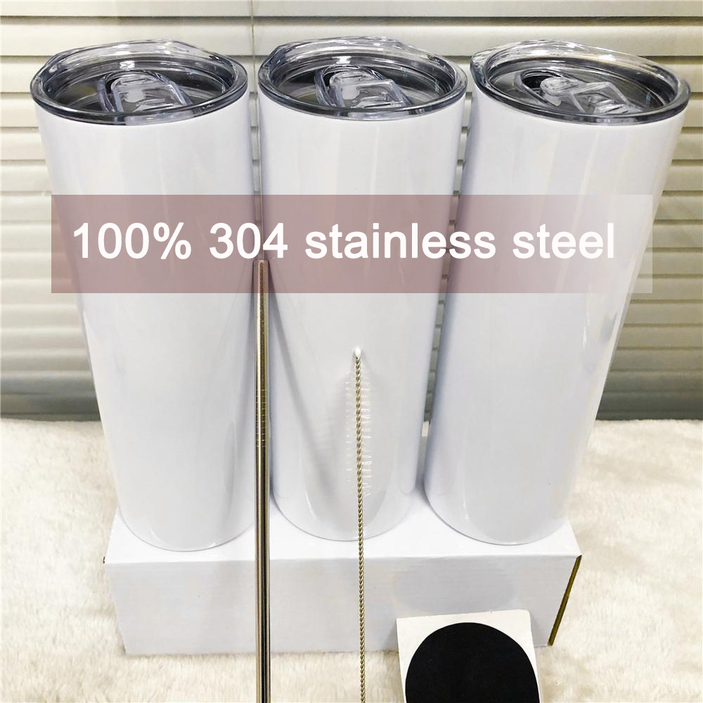 

DHL Wholesale 20oz DIY Sublimation Straight Tumbler With Straw Rubber Coaster And Straws Brush Doubel Wall Thermos Cup fy4275, Multi-color