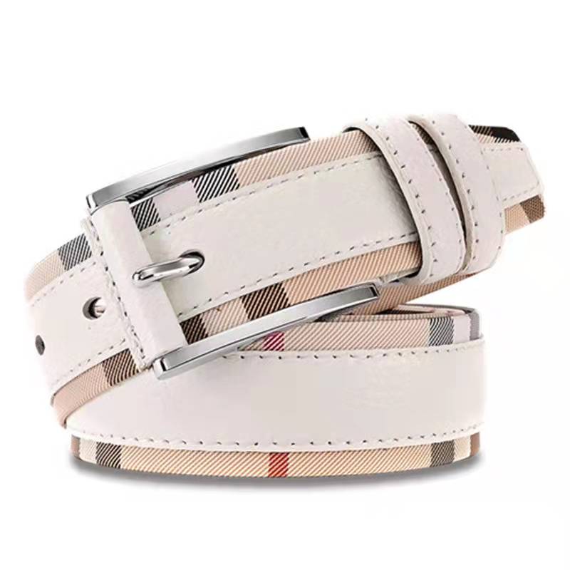 

Luxury fashion splicing white plaid cowhide belt for men and women couples needle buckle accessories, Multi