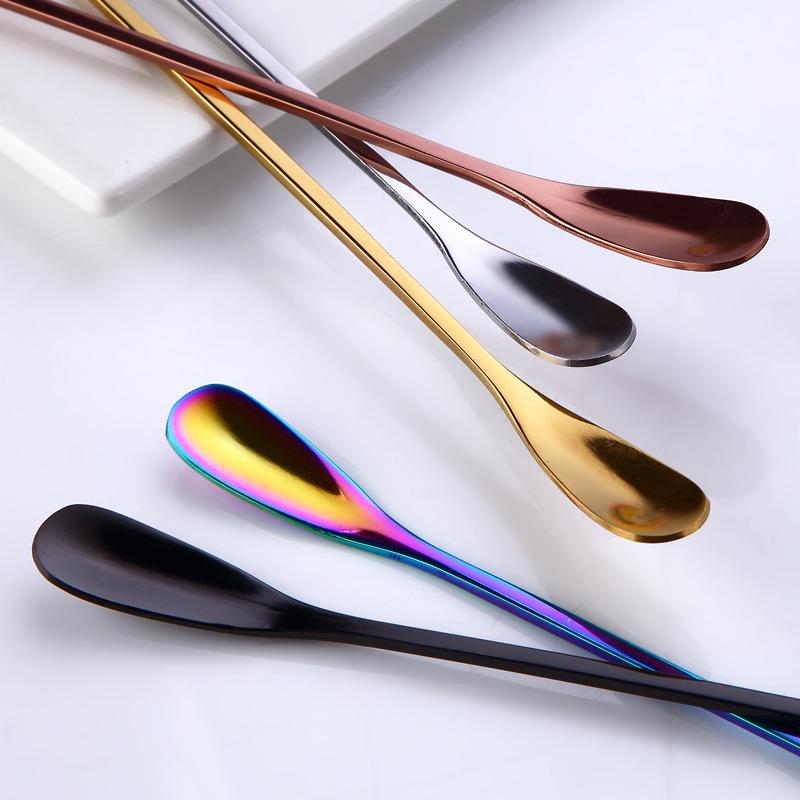

Spoons Rainbow Color Coffee Tea Stir Spoon Long Handle Ice Cream Dessert Stainless Steel Teaspoon Tableware Bartender Stirring