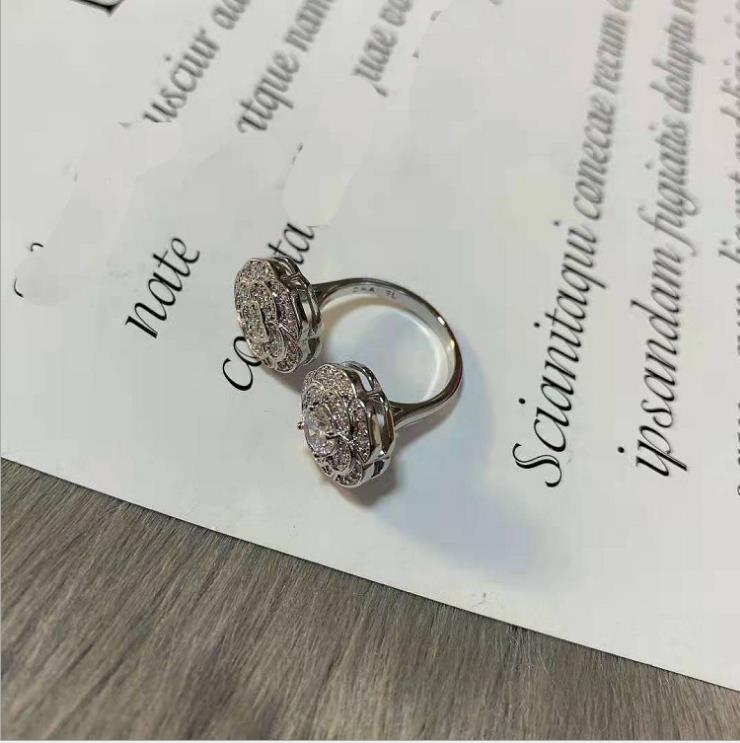 

Small fragrance diamond two sunflower open ring fashion temperament ring female, Silver