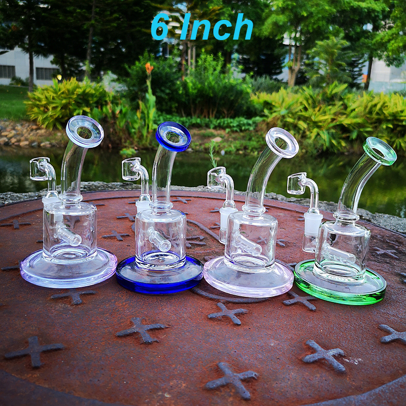 

6 Inch Hookahs Mini Rigs Bent Neck Colorful Heady Glass Bongs 5mm Thick Bong 14mm Female Joint Water Pipe Inline Perc Oil Dab Rig With Quartz Banger