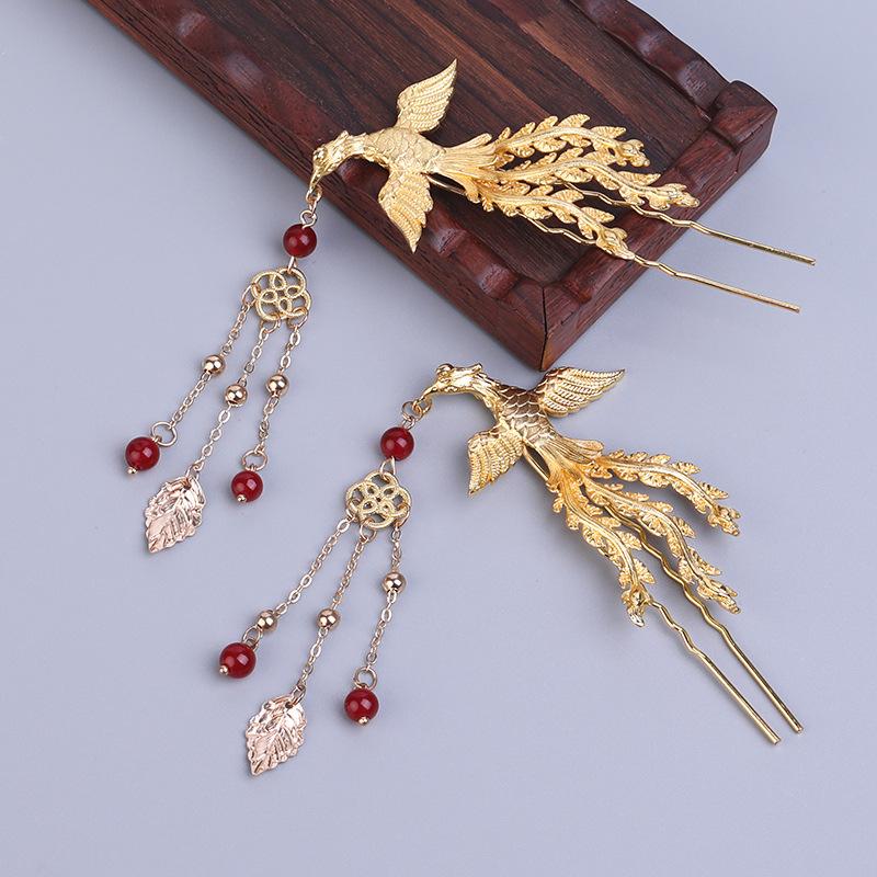 

Hair Accessories Chinese Style Phoenix Hairpin Women's Antique Ornaments Metal Step Swaying Tassel Sticks Retro Hanfu