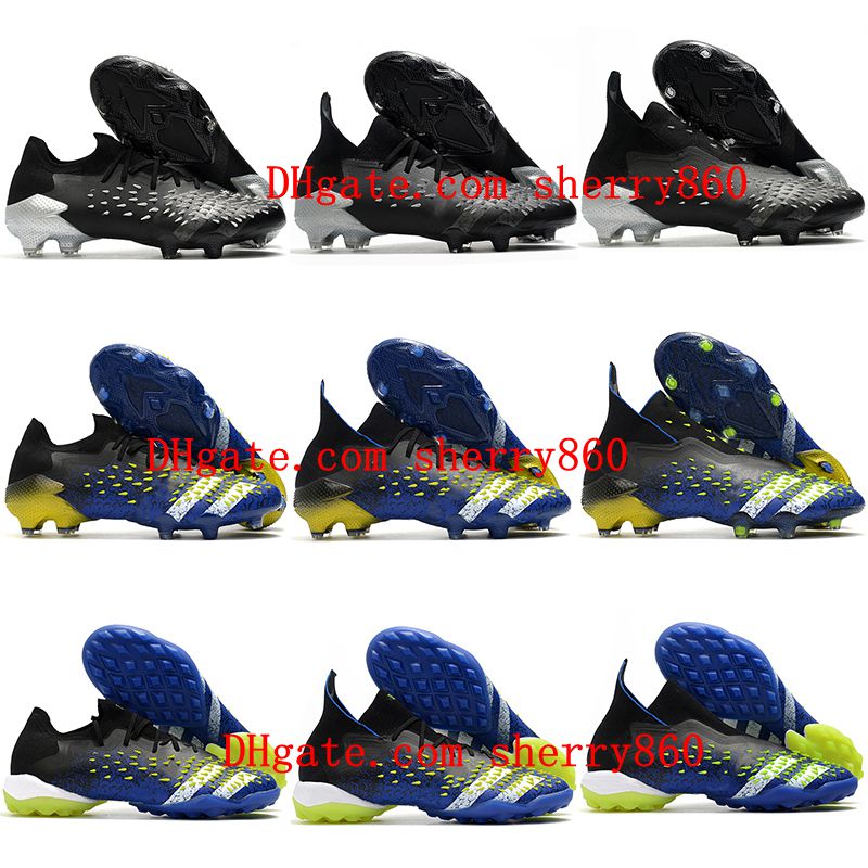 

2021 mens soccer shoes Predator Freak+ FG TF cleats Freak .1 Low football boots Turf Blue/Core Black/White/Solar Yellow scarpe da calcio, As picture 7