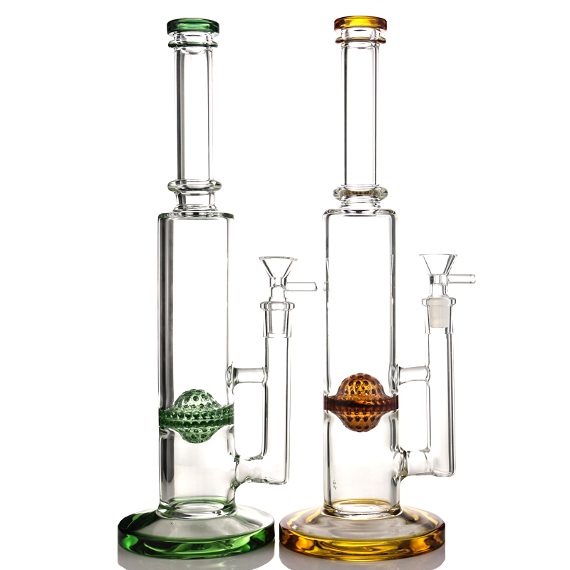 

Glass Tube Bong UFO percolator Straight Hookah bongs 13.8" Tall Heady Water Pipes Oil Rigs Bubbler Smoking Pipe Thick