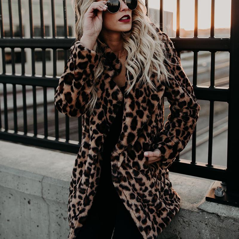 

Women's Fur & Faux IClosam 2021 Fashion Leopard Winter Coat Vintage Women Jacket Outwear Thick Fluffy Fleece Streetwear Tops Clubwear, Black