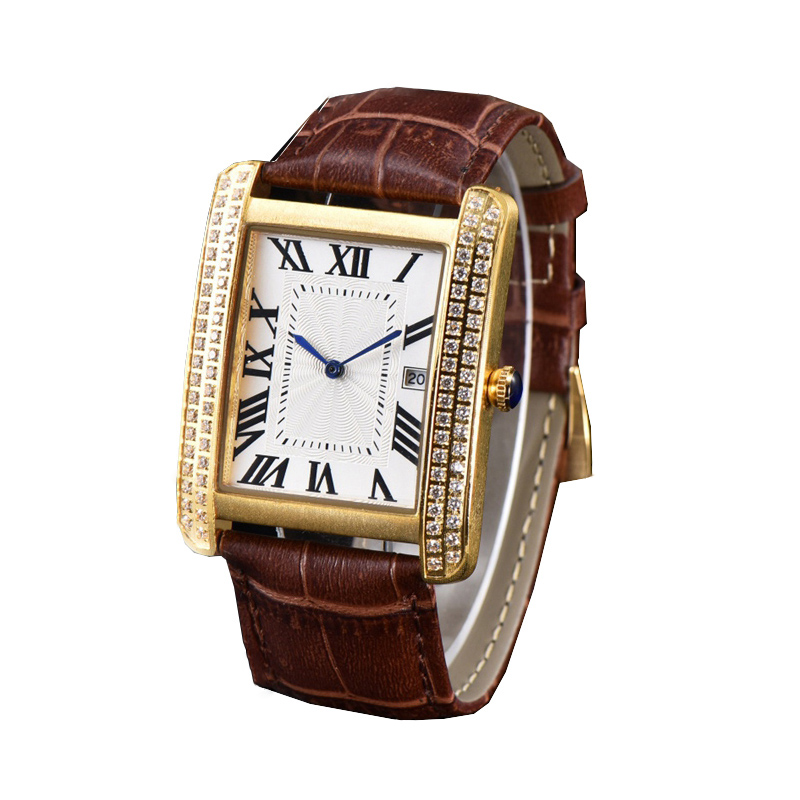 

Men watch Fashion Casual square Cow leather belt Dial size 41mm tank series man quartz watches quality Wristwatches, Black