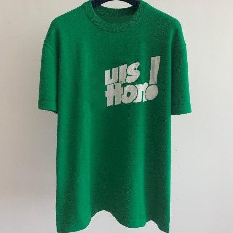 

21SS European Everyday France Paris Knitting jacquard Fashion Luxury Men Women Green Tee Breathable Short Sleeve Summer High Street T-Shirt