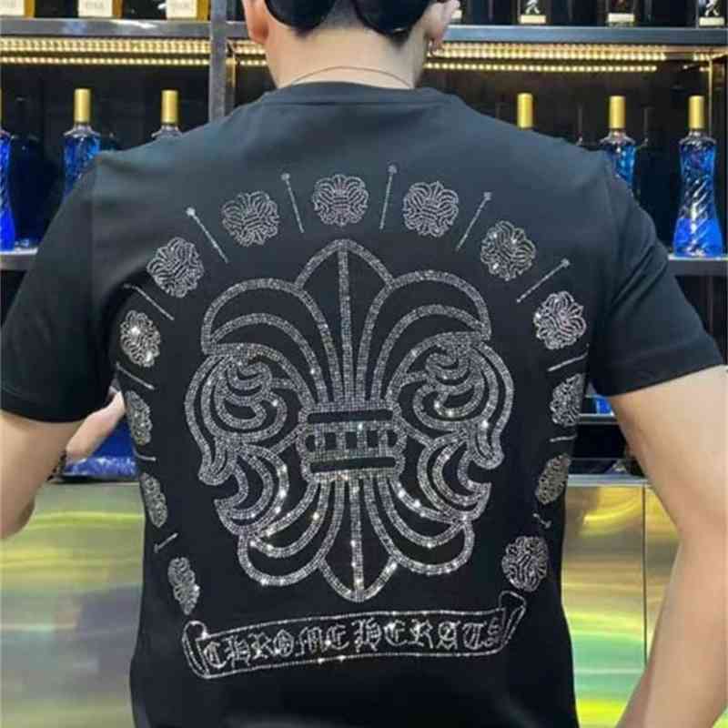 

t Shirt Crosin Chromehearts Ins Fashion Brand Cross Drill Sanskrit Short Sleeve T-shirt Loose Half for Men and Women, White;black