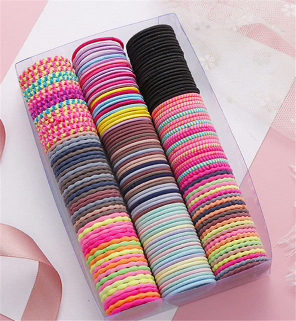 

50pcs/set girls colorful basic elastic bands children cute ponytail holder rubber band headband scrunchies hair accessory, Brown