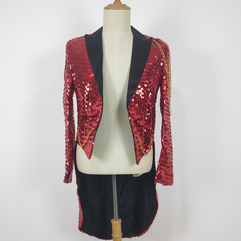 

Men' Suits & Blazers Stage Metal Chains Epaulet Tuxedo Shiny Sequins Tailcoat Bar Nightclub Concert Male Singer Dancer Performance Coat, As pic