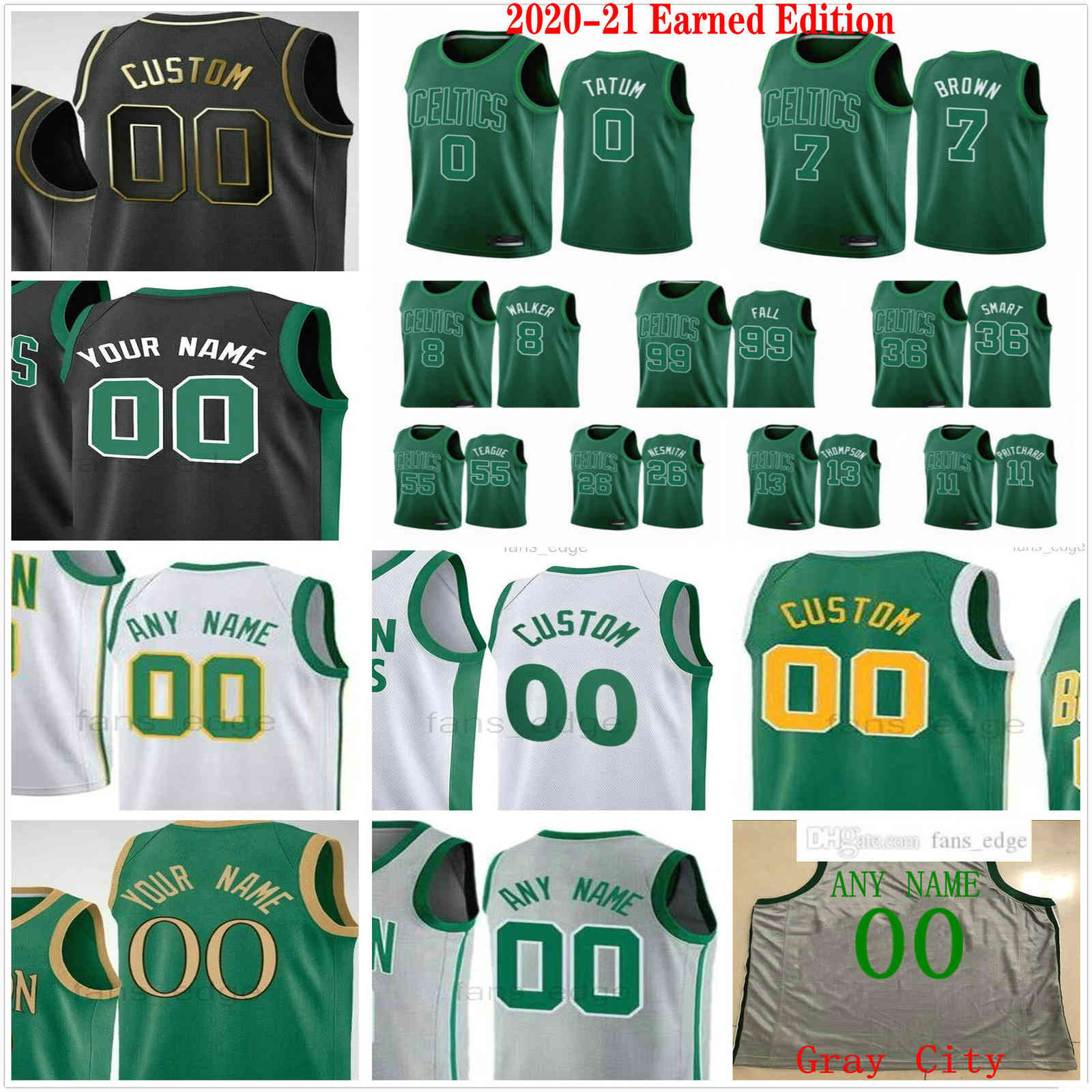

Custom Printed 2020-21 Earned Edition Boston Jayson 0 Tatum Celtics Kemba Jaylen 8 Walker 7 Brown 11 Payton Pritchard Men Woman Kids Jerseys, Black;red