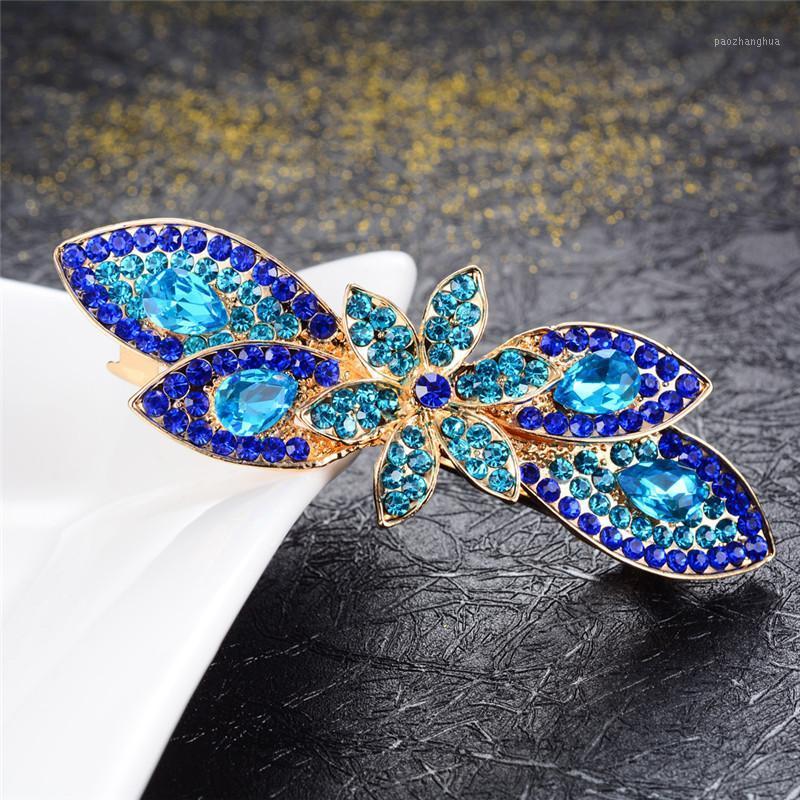 

Crystal Flowers Barrettes Fashion Hair Jewelry Top Rhinestone Clips Wedding Accessories Brand Hairpins Hairwear, Golden;silver