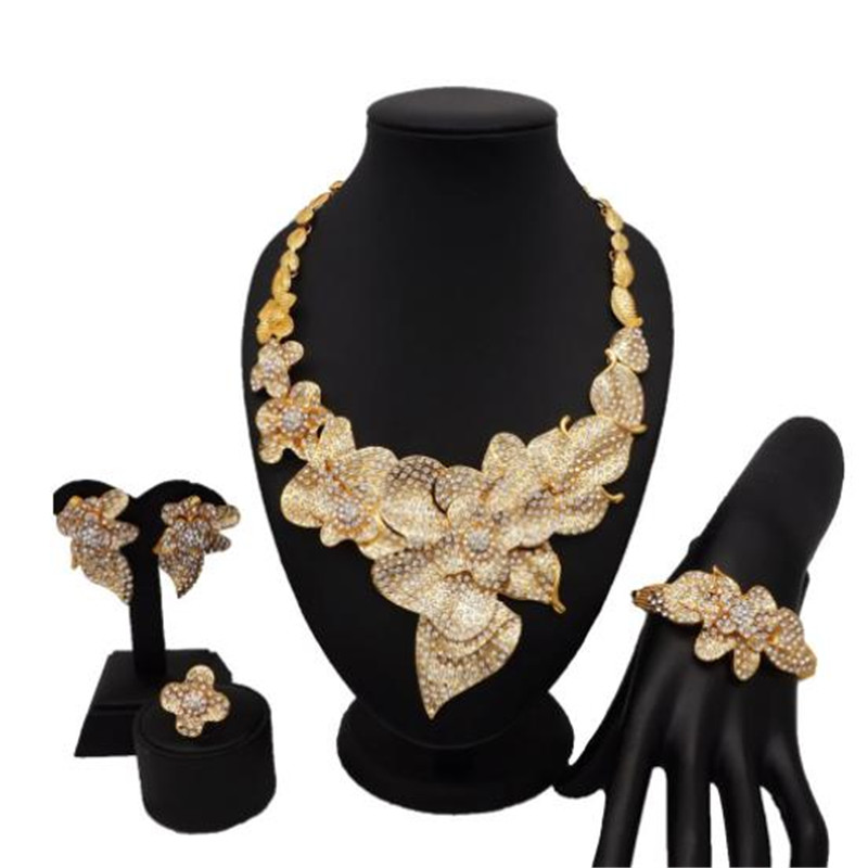 

Dubai 24k Gold Big Jewelry Sets Women Wedding Long Necklace