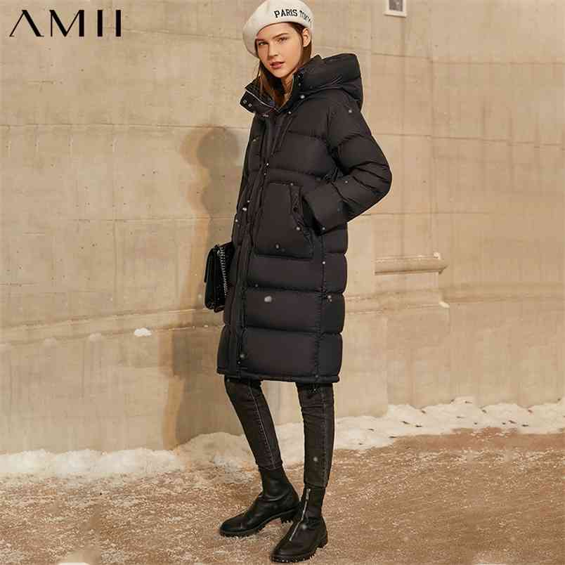 

Minimalism Winter High-tech Non-static Women's Down Jacket Fashion Thick Hooded 90%White Duck Coat Female 12040917 210527, Black