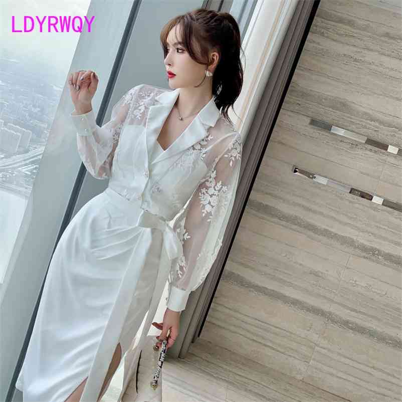 

Spring dress femininity fashion suit heavy work two-piece set Regular Drawstring Knee-Length 210603, White