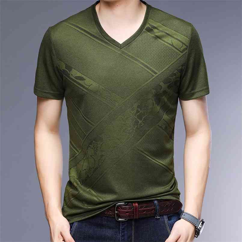 

Ymwmhu 100% Cotton T-shirts Men Short Sleeve V-neck Summer Tops Casual Slim Fit T Shirt Fashion Tee Homme Clothes 210721, Green