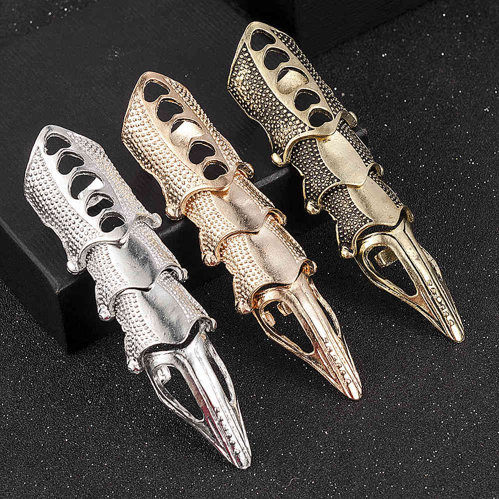 Designer Rings 2021 New Cool Punk Boys Rock Roll Joint Armor Metal Knuckle All Finger Gold Ring Diy Halloween Decoration-image-713947526