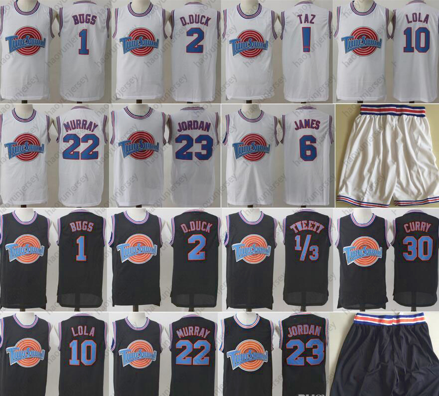 

2021 Movie Tune Squad Looney Daffy Duck Bill Murray Lola Bugs Bunny TAZ Tweety Michael James Curry Basketball Shorts Black White